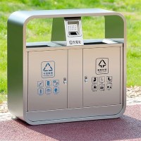 久丰100豪华不锈钢垃圾桶镀锌内胆户外分类大号商用双桶室外垃圾箱垃圾桶 100*36*100cm (单位:套)