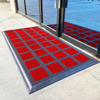 龙宇高档防滑垫(红色)单片30*30cm拼接商用脚垫入户门垫户外除尘防水地毯地垫 注:尺寸含边条不含括Logo