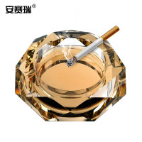 安赛瑞 水晶烟灰缸 耐用透明玻璃八角烟缸 酒店KTV会议办公室清洁烟盅 外径18cm 金色 711445