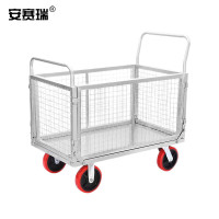 安赛瑞 全折叠网格手推车 仓储搬运笼车100×60cm8寸聚氨酯轮 2C00017