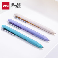 得力(deli)纽赛全新科技双色包胶臻顺滑按动中性笔0.5mm子弹头黑色3支/盒 33763