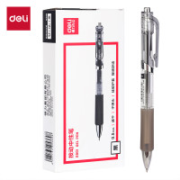 得力(deli)速干中性笔 0.5mm子弹头学生办公签字笔 按动笔水笔 黑色 12支/盒 SG-S801