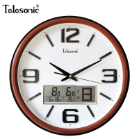 天王星(Telesonic)客厅大挂钟万年历钟表办公挂表带日历液晶家用时钟 红木色[直径45厘米]机芯+日历显示