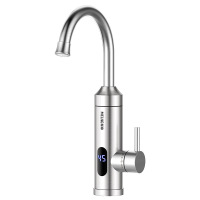 美菱MF-D302不锈钢电热水龙头速热即热式加热厨房小厨宝快速过自来水家用 银色漏保万向头