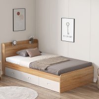 仓迪 CD-C6556L 原木色加厚实木床 1000*2000mm储物床单人床 左面三抽屉 公差±10mm
