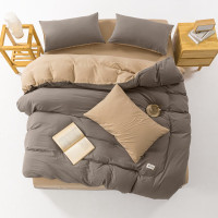 無印良品 透气水洗棉四件套(浅灰+卡其) 面料:透气水洗棉 花型:浅灰+卡其