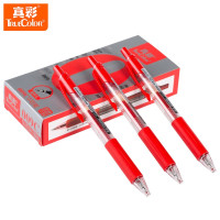 真彩按动中性笔0.5黑色009C 按动笔红色12支