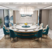 仓迪 CD-0928酒店大圆桌饭店会所餐馆仿大理石火锅餐桌转盘圆台2.2米可坐14人