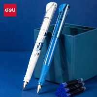 得力(deli) 问苍穹学生钢笔练字套装 中小学生墨水笔EF明尖 颜色随机(1笔+4可擦纯蓝墨囊/盒)A957 生日礼