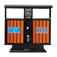 久丰100 豪华塑木 木制垃圾桶镀锌内胆户外分类大号商用双桶室外垃圾桶 98*36*100cm 单位:套