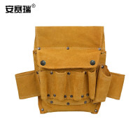 安赛瑞 电工工具包 加厚牛皮维修工具腰包 电木工五金多袋耐磨工具包 黄色240163