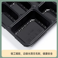 小盒源源U小盒一次性餐盒 大五格打包盒多格餐盒 饭盒塑料分格黑(100套/箱)