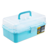 得力(deli) 美术工具箱 水彩颜料手提收纳箱 三层透明塑料盒 13寸 蓝色DL432013A
