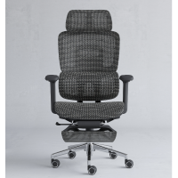 仓迪 CDYU0034办公椅 午休椅 人体工学网椅 转椅 带脚踏 带头枕 镂空坐垫 黑胶黑网