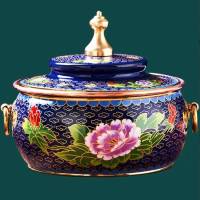 册宣 CX549 珐琅彩单人电磁炉铜火锅新景泰蓝分餐小铜锅涮羊肉加厚家用饭店用