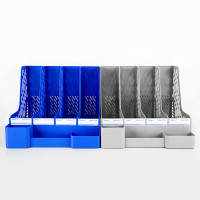 广博(GuangBo) WJK9279 多功能 四联文件框带笔筒收纳筐稳固文件栏文件架办公用品 蓝灰随机发