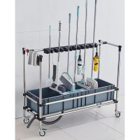 狼之吻 拖把水池落地式可移动扫把拖布收纳沥水挂架商用阳台拖把池加长120cm盆拖把池10挂