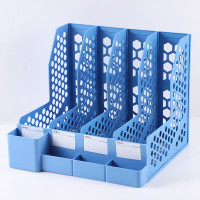 晨光 文件架办公用品多层学生书立加厚文件四联文件座简易文件收纳置物书架笔筒文件篮 蓝色-三联文件框ADMN4397