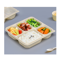 小盒源源 一次性餐盒五格打包盒多格餐盒饭盒塑料分格 黄底+透盖(200套/箱)