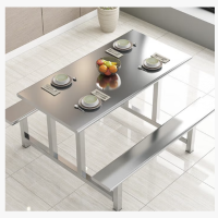 宏七家具 不锈钢食堂餐桌饭堂一体式餐桌椅组合1400*600*750mm