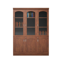 国景 G-M6E03U木制文件柜三门玻璃储物柜 胡桃木色 1357*400*2000mm(±5cm)