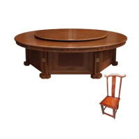 仓迪 酒店餐桌椅实木带转盘饭店包厢新中式3米电动大圆桌(2个电磁炉+导电环)+16张大款方腿实木餐椅