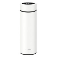 希乐 商务保温杯保冷便携泡茶316不锈钢内胆智能显温茶水分离杯子400ml 白色