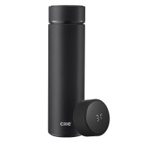 希乐 商务保温杯保冷便携泡茶陶瓷内胆智能显温茶水分离杯子500ml 黑色