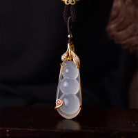金 六 福 吉 祥 24K铸金四季蚕豆玉髓吊坠 DZ24K210001
