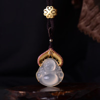 金 六 福 吉 祥 24K铸金弥勒佛玉髓吊坠 DZ24K210006
