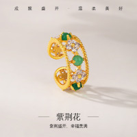 金 六 福 吉 祥 24K铜铸金古法镶嵌玉髓紫荆花开口戒 JZTX21100