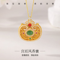 金 六 福 吉 祥 24K铜铸金天然玉髓宫廷风香囊吊坠 DZTX21280