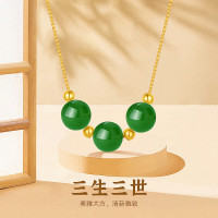 金 六 福 吉 祥 18K金珠绿玛瑙吊坠 TLYS22055