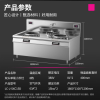 乐创 电磁灶 LC-J-SXC15D 不锈钢 1800×1100×1200mm 台 商用双头单尾小炒灶