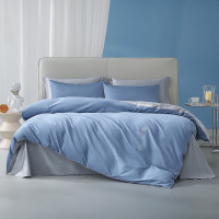 水星家纺纯棉 60S长绒棉刺绣四件套-海蓝色 1.5米床 124430