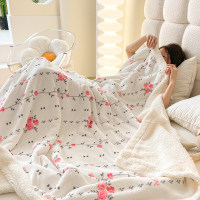 雅鹿羊羔绒+牛奶绒毛毯 花枝漫舞 YLC2604 温暖 舒适 四季通用 简约 轻奢