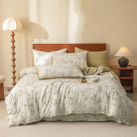 雅鹿A类全棉双层纱四件套 YLT2609纯棉床上用品套件亲肤抗菌防螨设计简约大床被褥