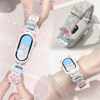 适用于小米手环10表带9/8招财小猫尼龙编织磁吸7/6/5/4/3NFC版腕带刺绣猫爪尼龙编织表带通用10代陶瓷版
