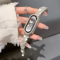 适用小米手环10表带新款麦穗编织手镯小米手环9表带创意镶砖卡扣腕带小米手环8表带高颜值女生夏季运动