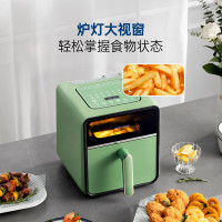 摩飞电器空气炸锅家用4L大容量 透明可视炉灯 智能蒸汽一体空气炸烤箱 变频高效恒温炸鸡翅机 MR8101绿