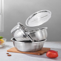 康巴赫 KBH 不锈钢盆洗菜盆洗菜篮面盆盆筛 可沥水加厚多功能切削板 4件套
