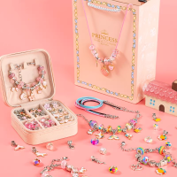 儿童串珠项链亲子diy手工材料包女童益智玩具小女孩穿珠手链饰品串珠手链套装