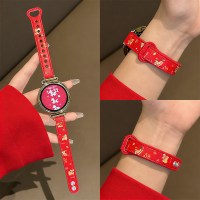 适用于华为手表 gt6表带新年红皮质双钉gt5腕带智能gt4新款watch5马年女款watch4pro高级3139y