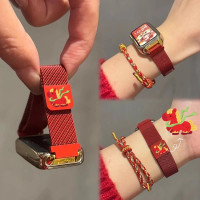 马上有钱适用华为9手环表带8手表7荣耀10腕带金属磁吸米兰尼斯nfc款替换带新年红色band九八七代男女生配件3139y