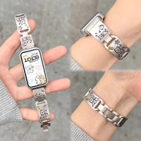 [闪钻小狗]适用华为11pro手环表带11可爱彩钻金属10表链智能十代运动替换腕带nfc系列男女小众创意配件3139y