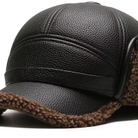 幻窕 WT692 男冬季棉帽黑色 鸭舌帽护耳中老年加厚保暖棒球帽子