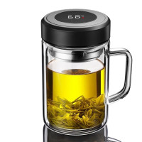 幻窕 CA132 智能测温大容量带手柄玻璃杯 茶水分离泡茶杯 防烫隔热办公室水杯