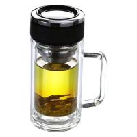 幻窕 CA133 双层手柄玻璃杯 带把办公杯 家用水杯 男士大容量茶水分离泡茶杯带盖