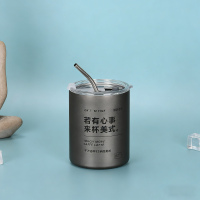 幻窕 CA137 新款304不锈钢冰美式咖啡杯 双层真空带吸管杯直身便携保温杯