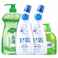 蓝月亮茶清洗洁精/洗涤精洗涤灵(绿茶清香)食品可用套装 1kg+洗手液500g+洁厕液500g*2